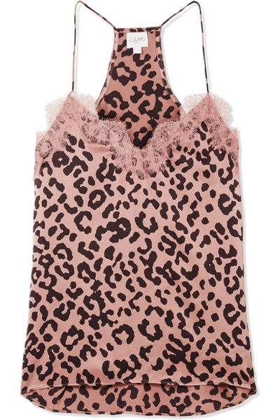 Shop Cami Nyc The Racer Lace-trimmed Leopard-print Silk-charmeuse Camisole In Blush