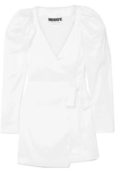 Shop Rotate Birger Christensen Stretch-satin Wrap Mini Dress In White