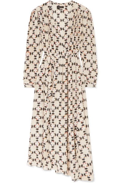 Shop Isabel Marant Blaine Asymmetric Printed Stretch-silk Crepe De Chine Maxi Dress In Ecru