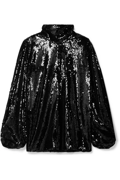 Shop Racil Cutout Sequined Georgette Turtleneck Top In Black