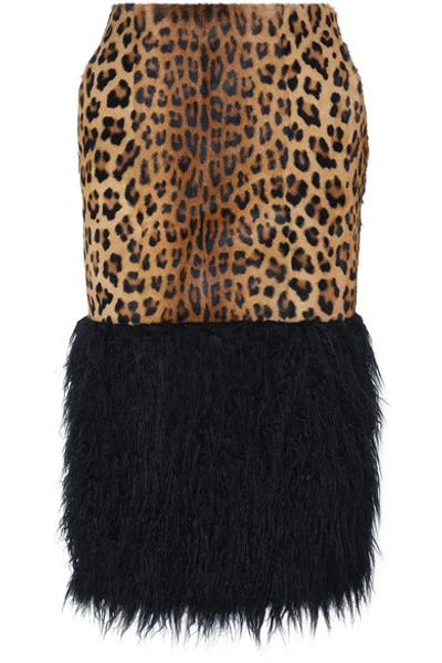 Shop Saint Laurent Shearling And Leopard-print Faux Fur Midi Skirt In Leopard Print