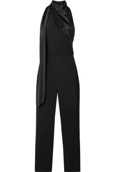 Shop Cushnie Draped Silk Satin-trimmed Crepe Jumpsuit In Black