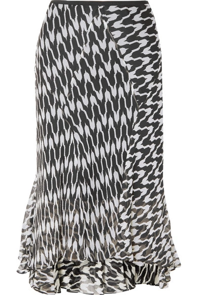 Shop Diane Von Furstenberg Debra Printed Silk-crepon Midi Skirt In Black