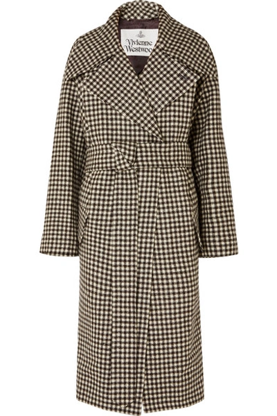 Shop Vivienne Westwood Wilma Belted Gingham Wool Coat In Black