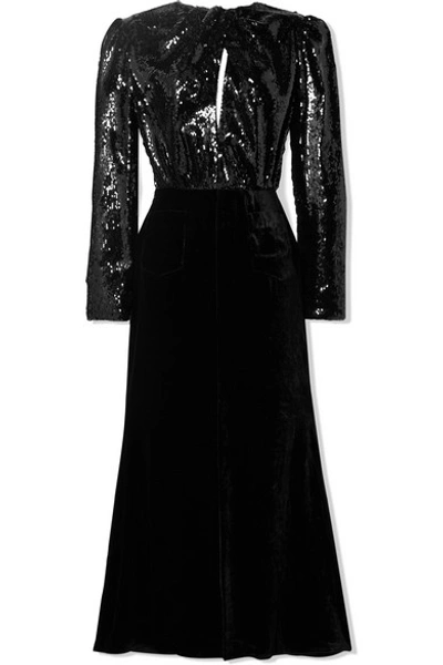 Shop Racil Cutout Sequined Mesh And Velvet Midi Dress In Black