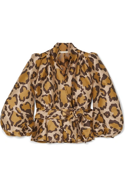 Shop Anna Mason Stella Leopard-jacquard Wrap Blouse In Mustard