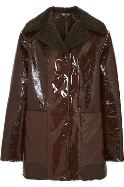 Shop Kassl Editions Reversible Lacquered Textured-leather And Faux Shearling Coat In Brown