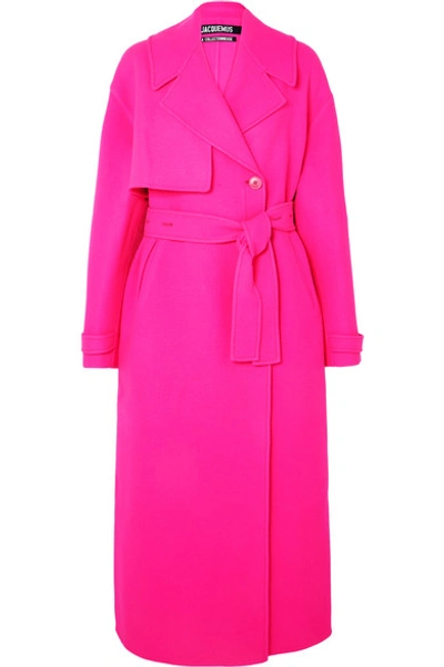 Shop Jacquemus Sabe Oversized Neon Wool Trench Coat In Pink