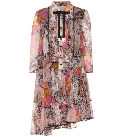 Shop Coach Floral Asymmetric Silk Dress In Multicoloured