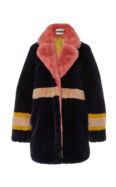 Shop Apparis Lisa Striped Faux Fur Coat In Multi