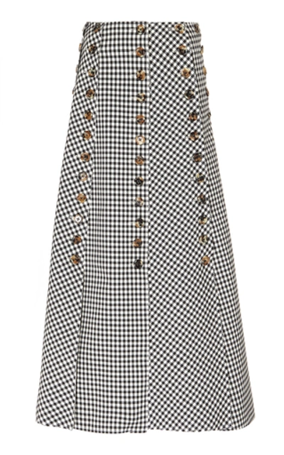Shop A.w.a.k.e. Gingham Paneled Woven-cotton Maxi Skirt In Black/white