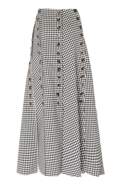 Shop A.w.a.k.e. Gingham Paneled Woven-cotton Maxi Skirt In Black/white