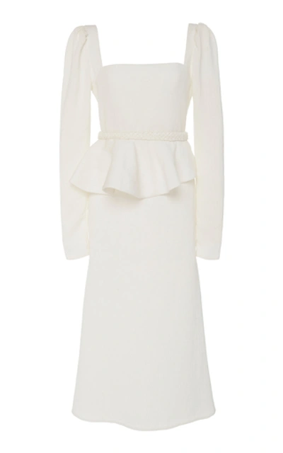 Shop Johanna Ortiz Catalyst Crepe Peplum Midi Dress In White