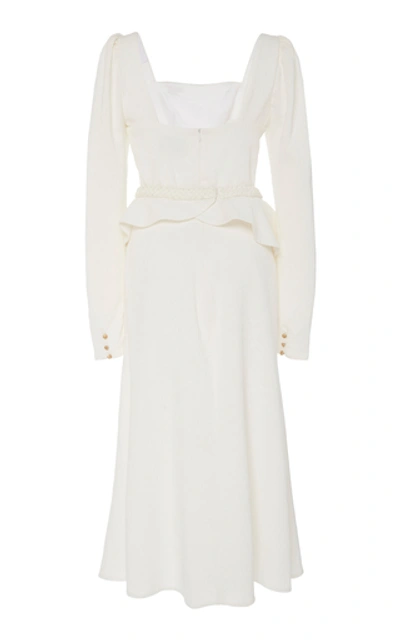 Shop Johanna Ortiz Catalyst Crepe Peplum Midi Dress In White