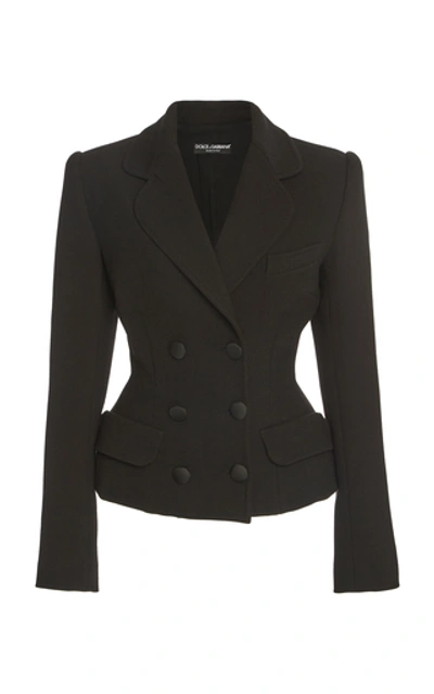 Shop Dolce & Gabbana Double-breasted Wool-crepe Blazer In Black