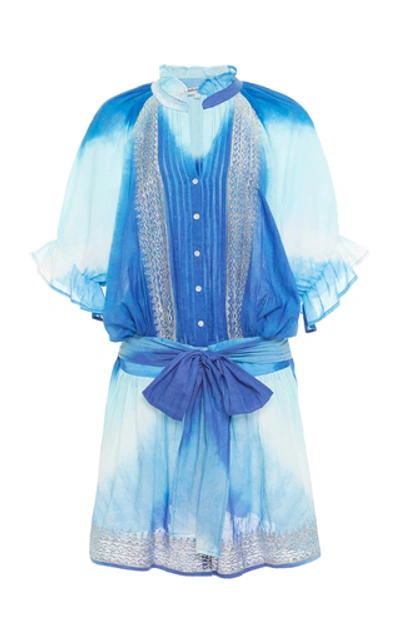 Shop Juliet Dunn Belted Tie Dye Cotton Mini Dress In Blue