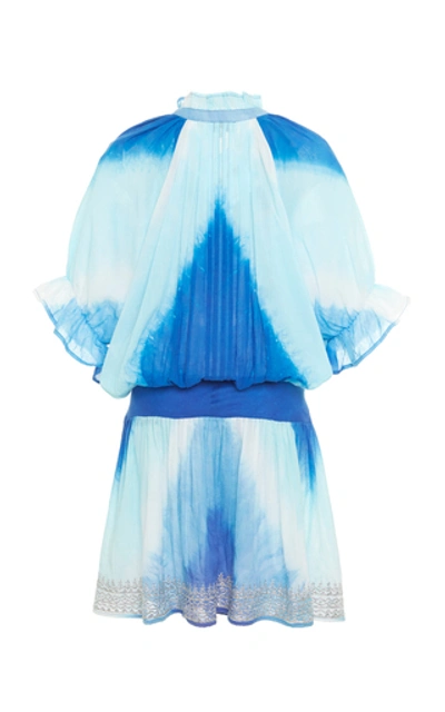 Shop Juliet Dunn Belted Tie Dye Cotton Mini Dress In Blue