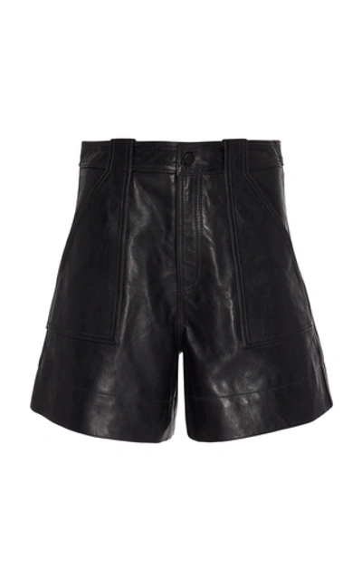 Shop Ganni Leather Mini Shorts In Black