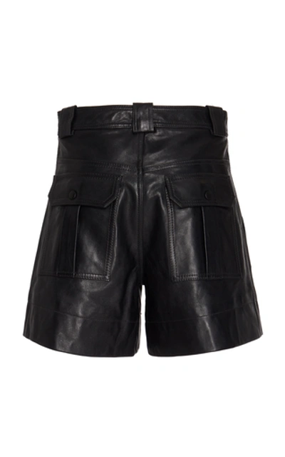 Shop Ganni Leather Mini Shorts In Black