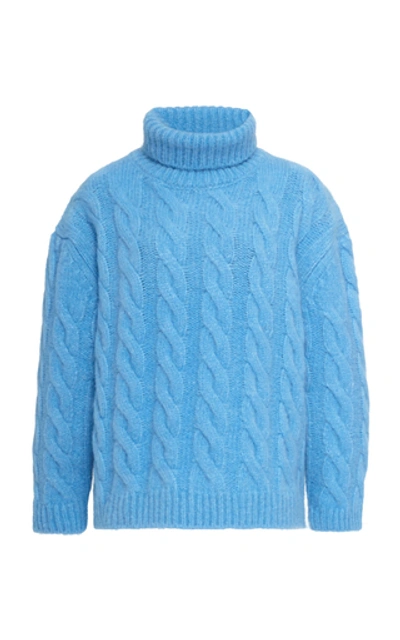 Shop Mansur Gavriel Cable-knit Alpaca-blend Turtleneck Sweater In Blue