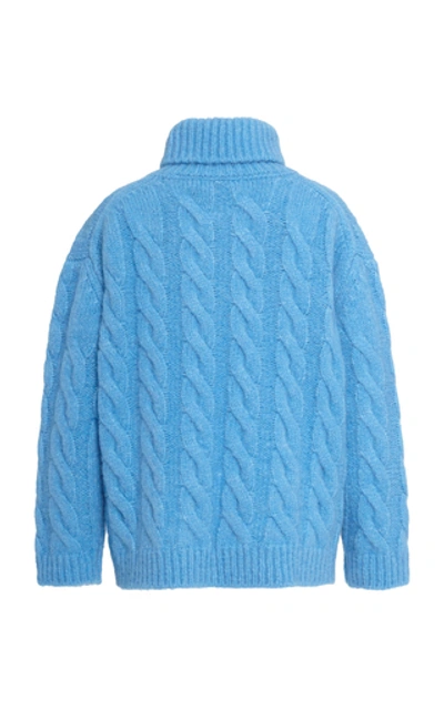 Shop Mansur Gavriel Cable-knit Alpaca-blend Turtleneck Sweater In Blue