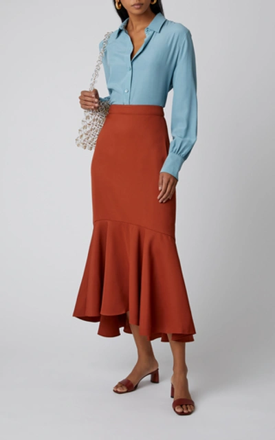 Shop Johanna Ortiz Protagonista De Historias Cotton-blend Midi Skirt In Red