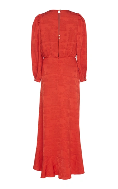 Shop Johanna Ortiz Cuentos Y Relatos Ruffled Jacquard Midi Dress In Red