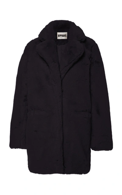 Shop Apparis Sophie Collared Faux Fur Coat In Navy