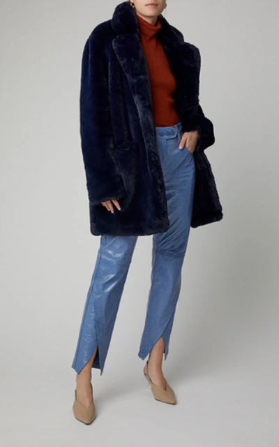 Shop Apparis Sophie Collared Faux Fur Coat In Navy