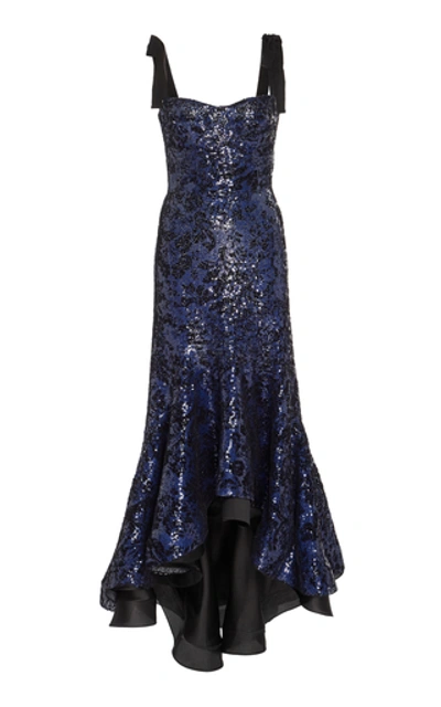Shop Silvia Tcherassi Dore Sequined Satin Gown In Navy