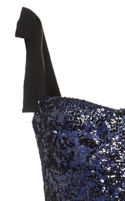 Shop Silvia Tcherassi Dore Sequined Satin Gown In Navy