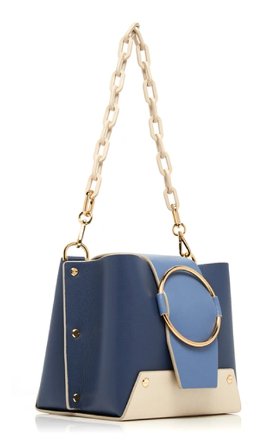 Shop Yuzefi Delila Color-block Textured Leather Shoulder Bag In Blue