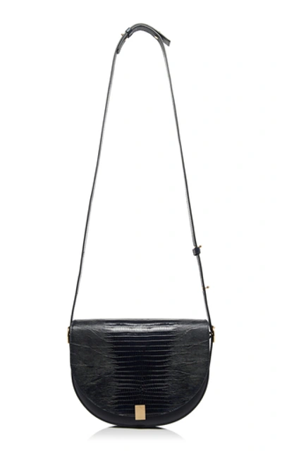 Shop Victoria Beckham Tejus Lizard-effect Leather Shoulder Bag In Navy