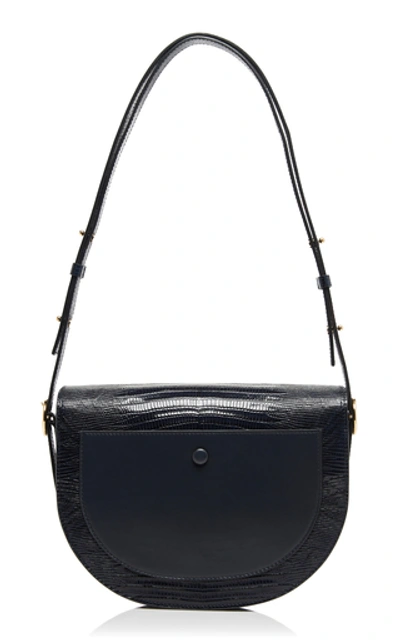 Shop Victoria Beckham Tejus Lizard-effect Leather Shoulder Bag In Navy