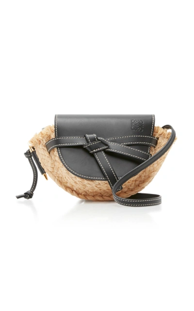 Shop Loewe Gate Mini Leather And Raffia Bag In Black