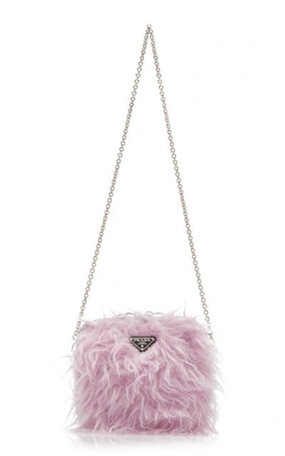 Shop Prada Faux Fur-paneled Shell Shoulder Bag In Pink