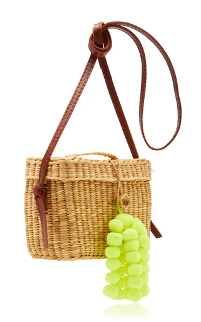 Shop Nannacay Roge Small Pompom-embellished Raffia Shoulder Bag In Neutral