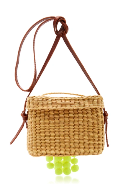 Shop Nannacay Roge Small Pompom-embellished Raffia Shoulder Bag In Neutral