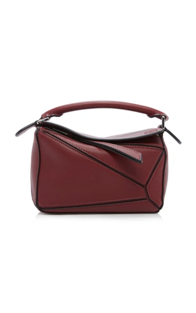 Shop Loewe Puzzle Mini Leather Shoulder Bag In Burgundy