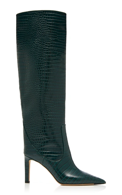 Shop Jimmy Choo Mavis Croc-effect Leather Knee Boots In Green