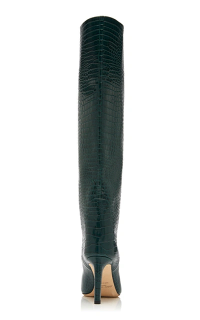 Shop Jimmy Choo Mavis Croc-effect Leather Knee Boots In Green