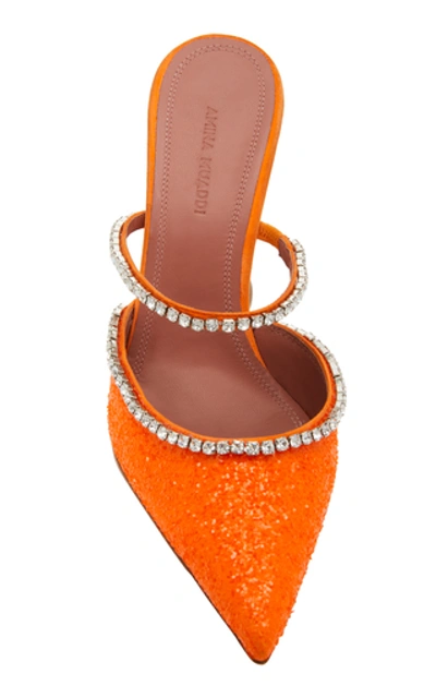 Shop Amina Muaddi Gilda Crystal-embellished Leather Mules In Orange