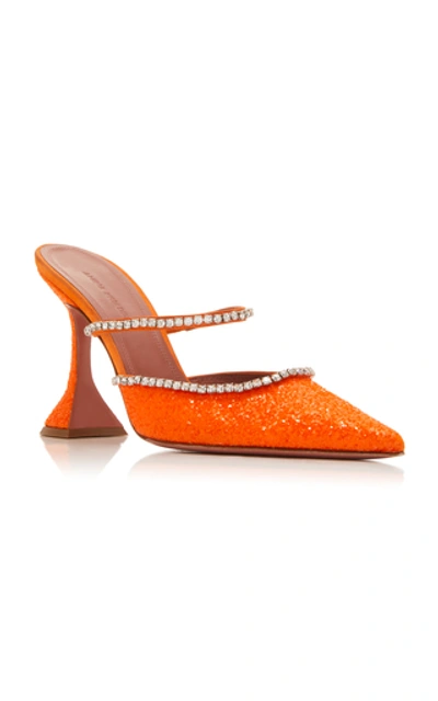 Shop Amina Muaddi Gilda Crystal-embellished Leather Mules In Orange