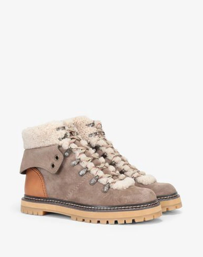 See By Chloé Shearling And Leather-trimmed Suede Ankle Boots In Grey