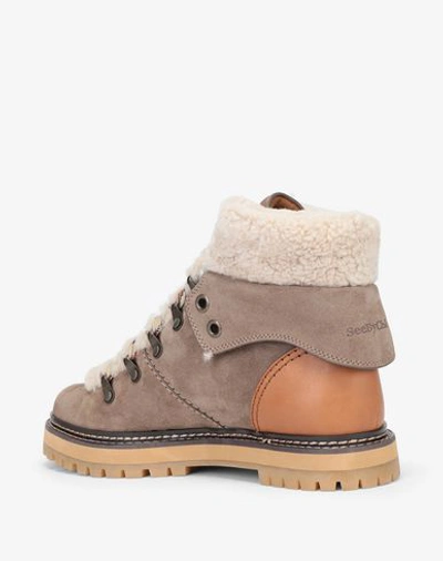 See By Chloé Shearling And Leather-trimmed Suede Ankle Boots In Grey