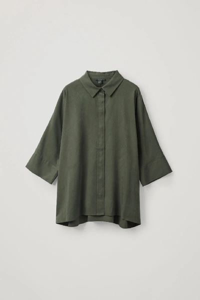 Shop Cos Draped Wide-fit Shirt In Green