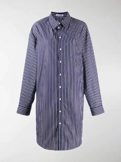 Shop Balenciaga Oversized Striped Shirt Dress In Blue