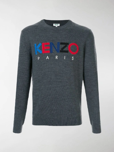 Shop Kenzo Logo Patch Jumper In Grey