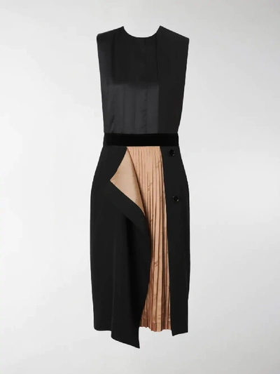 Shop Burberry Pleated Panel Dress In Black