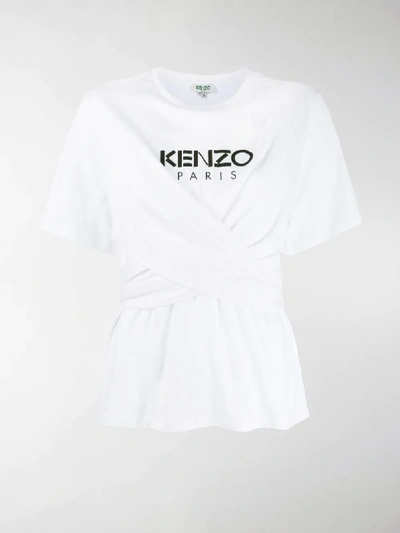 Shop Kenzo Wrap Front Logo T-shirt In White